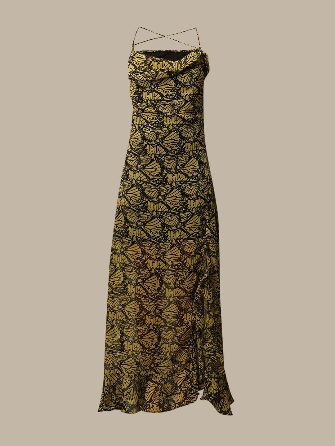 Green Printed Frill Trim Dress