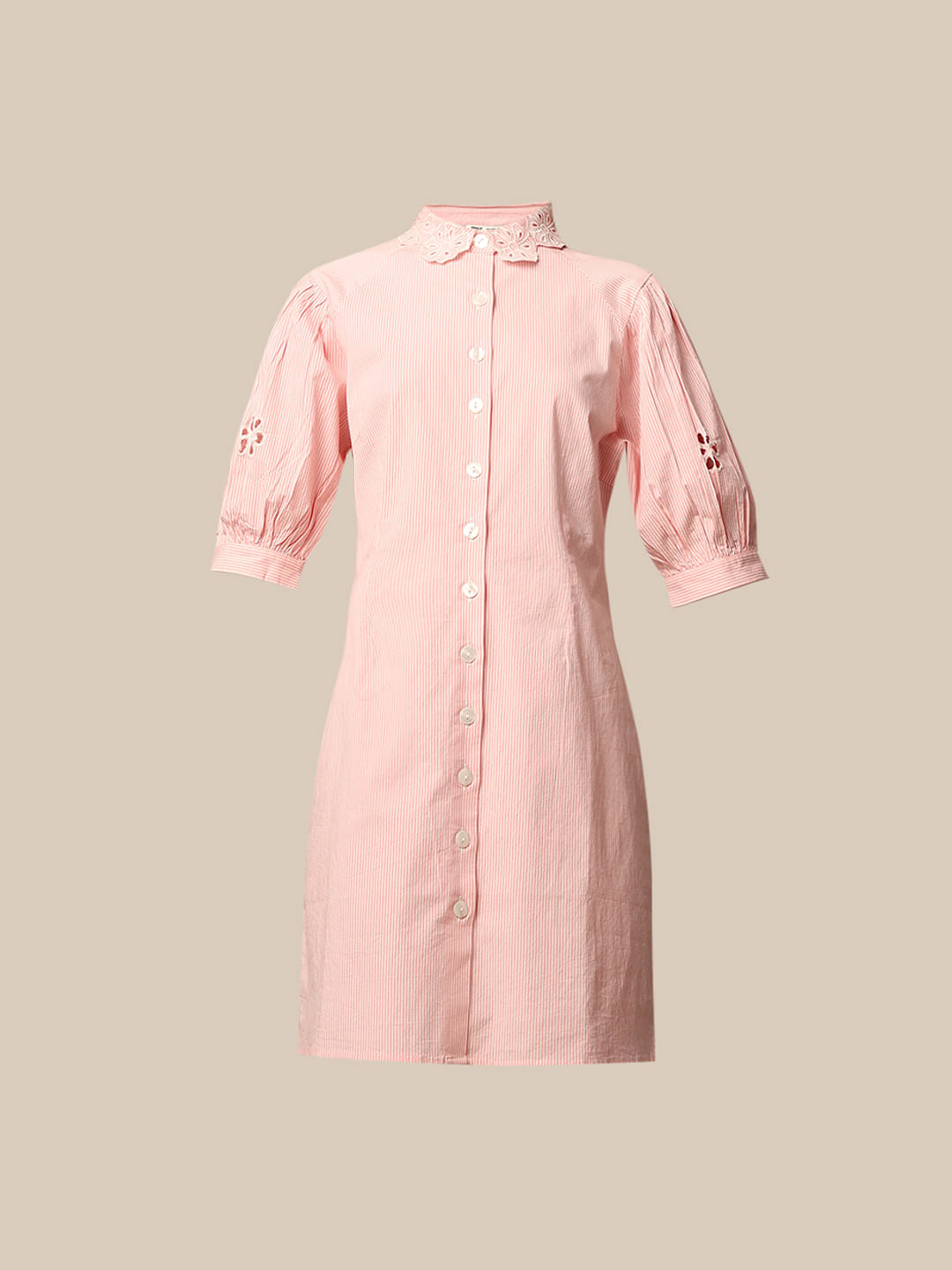 Pink Embroidered Striped Dress