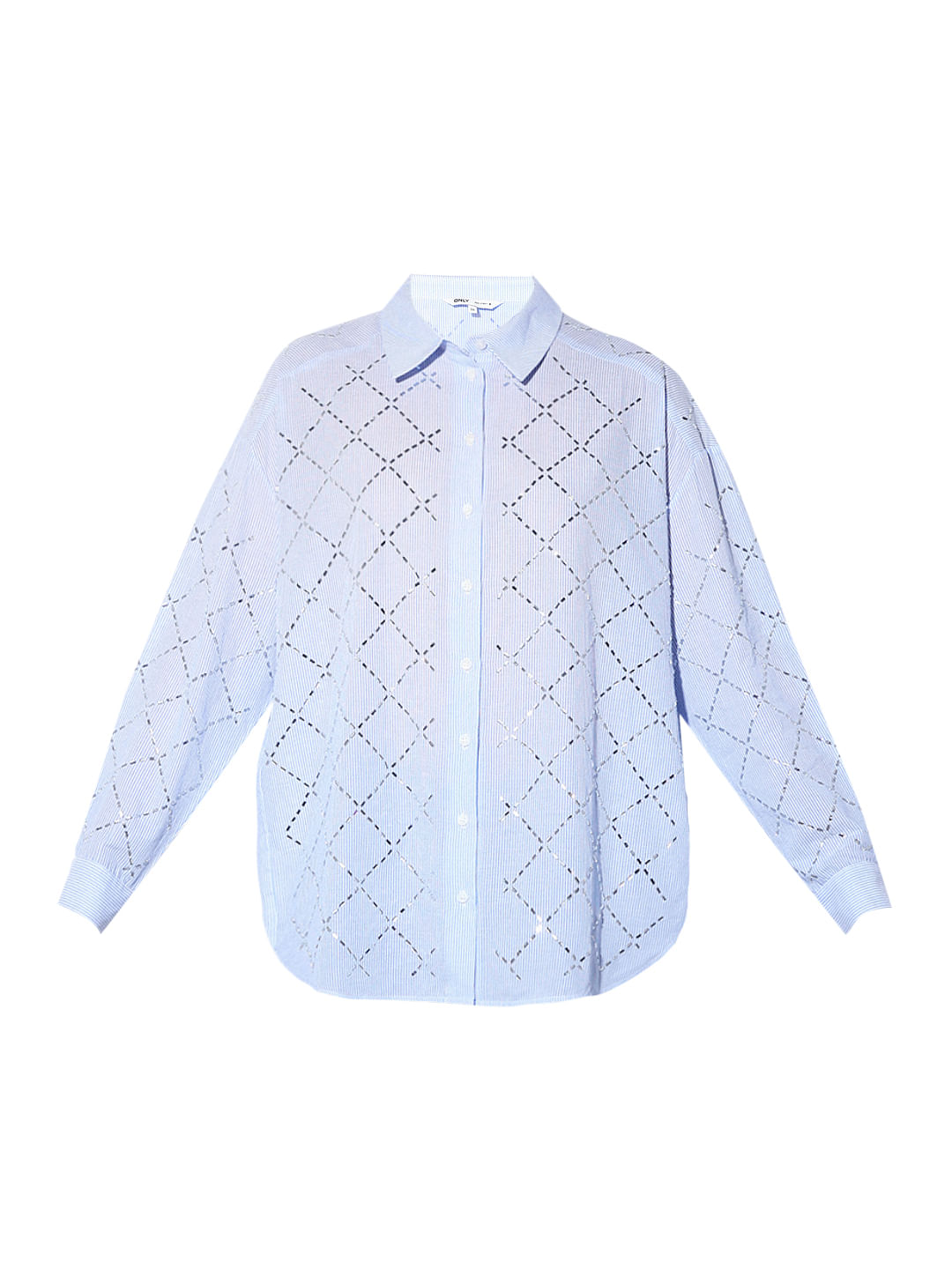 Light Blue Rhinestone Embellished Shirt