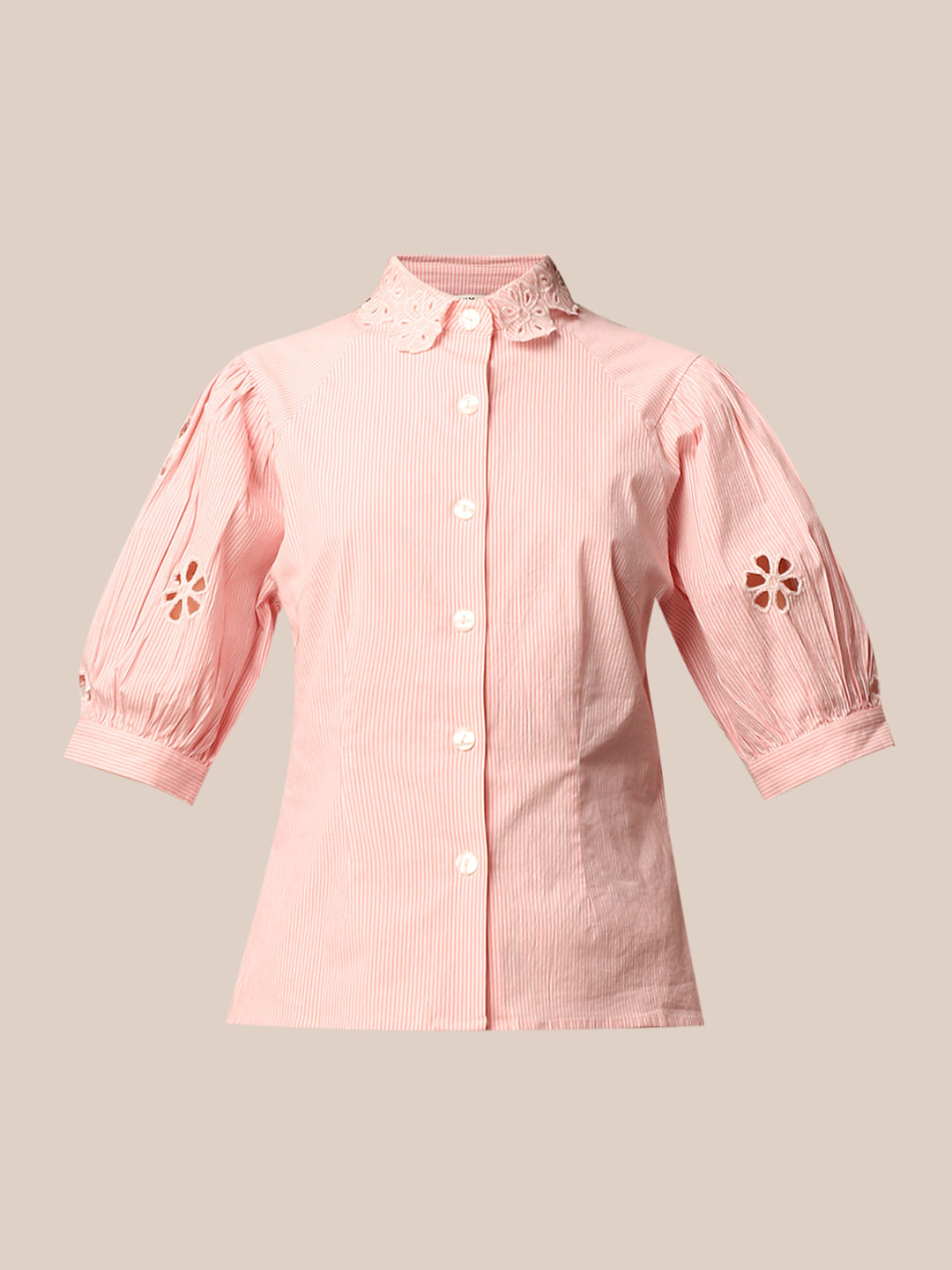 Pink Embroidered Striped Shirt