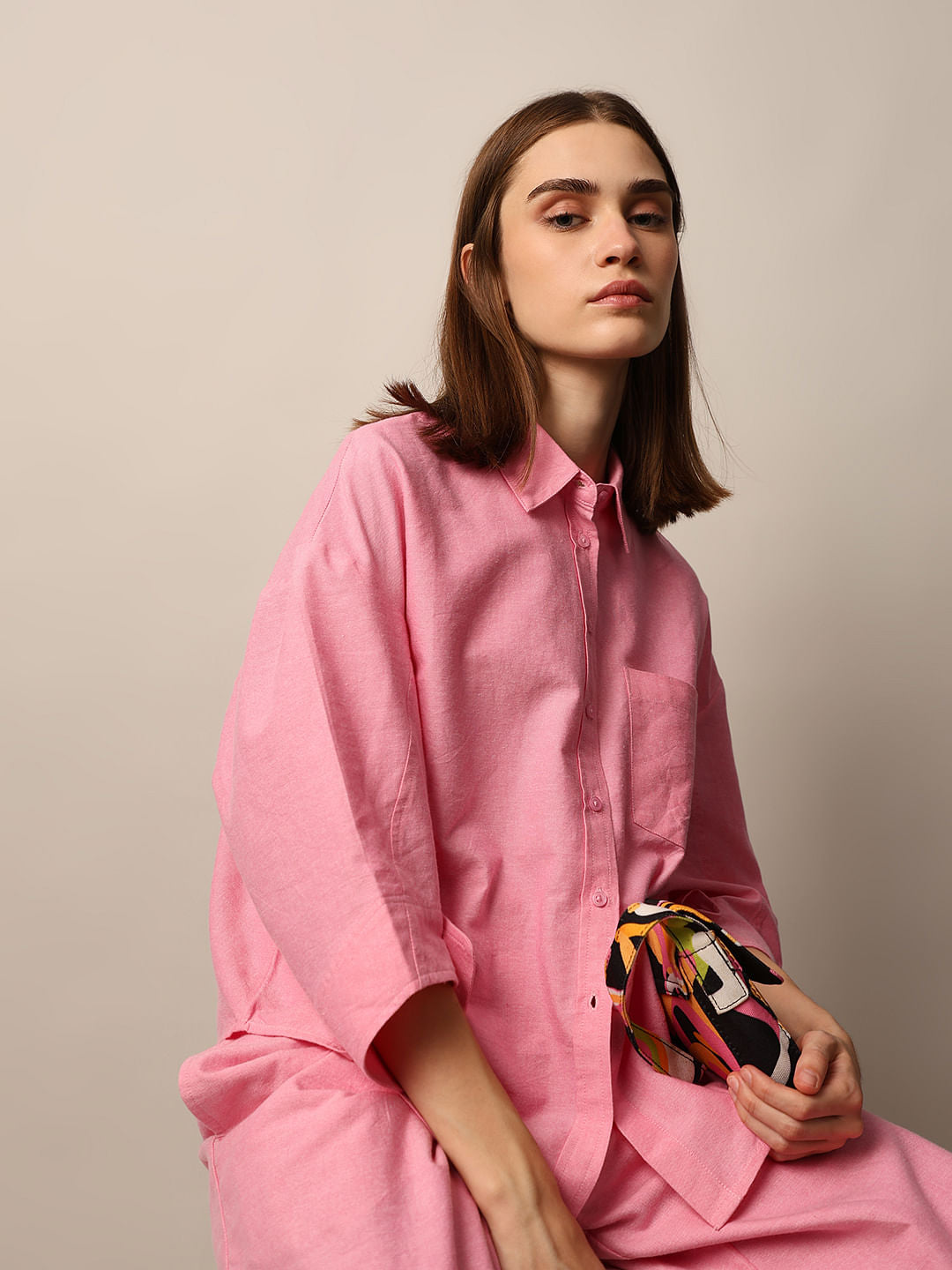 Pink Oxford Oversized Co-Ord Set Shirt