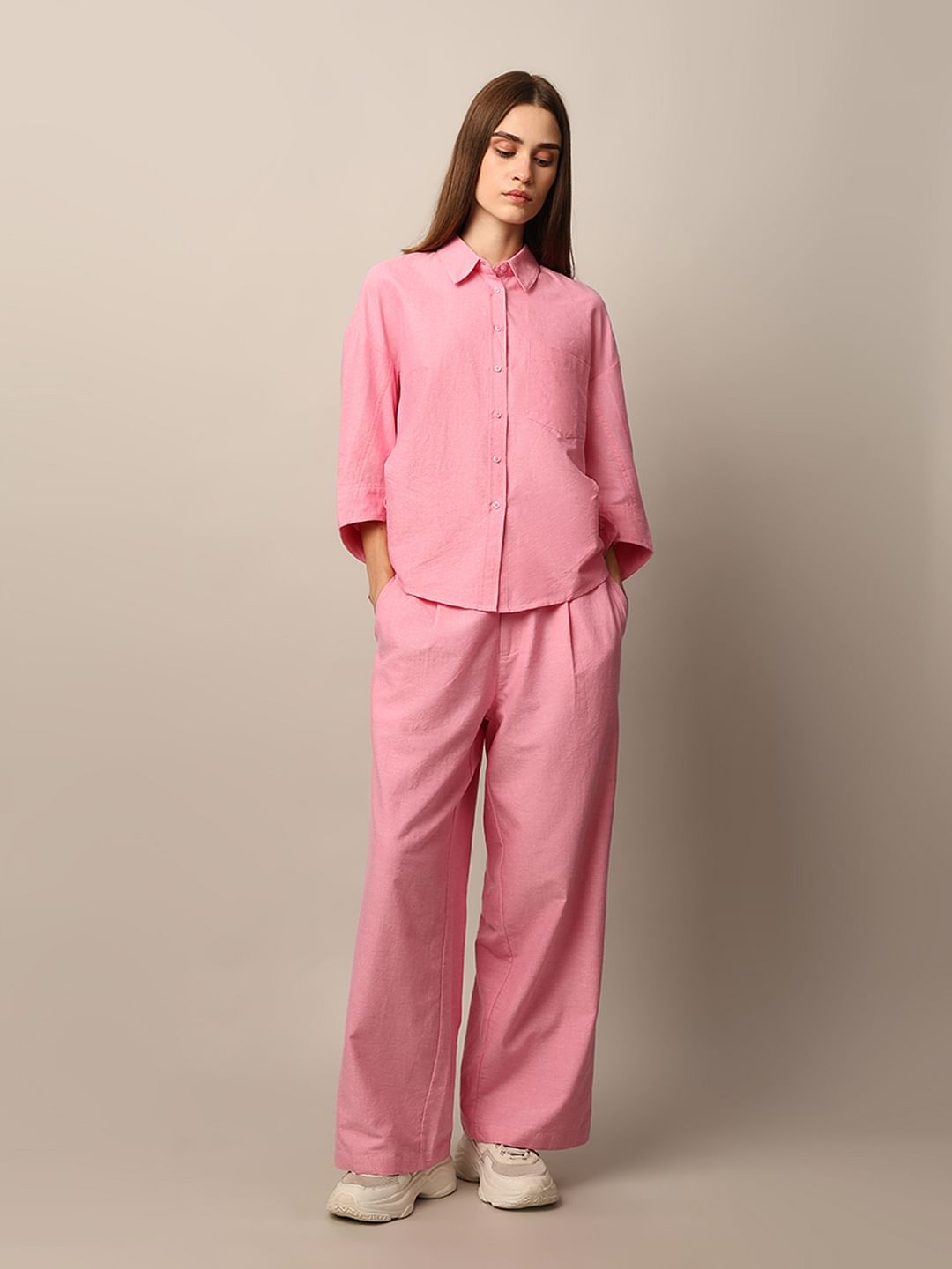 Pink Oxford Oversized Co-Ord Set Shirt