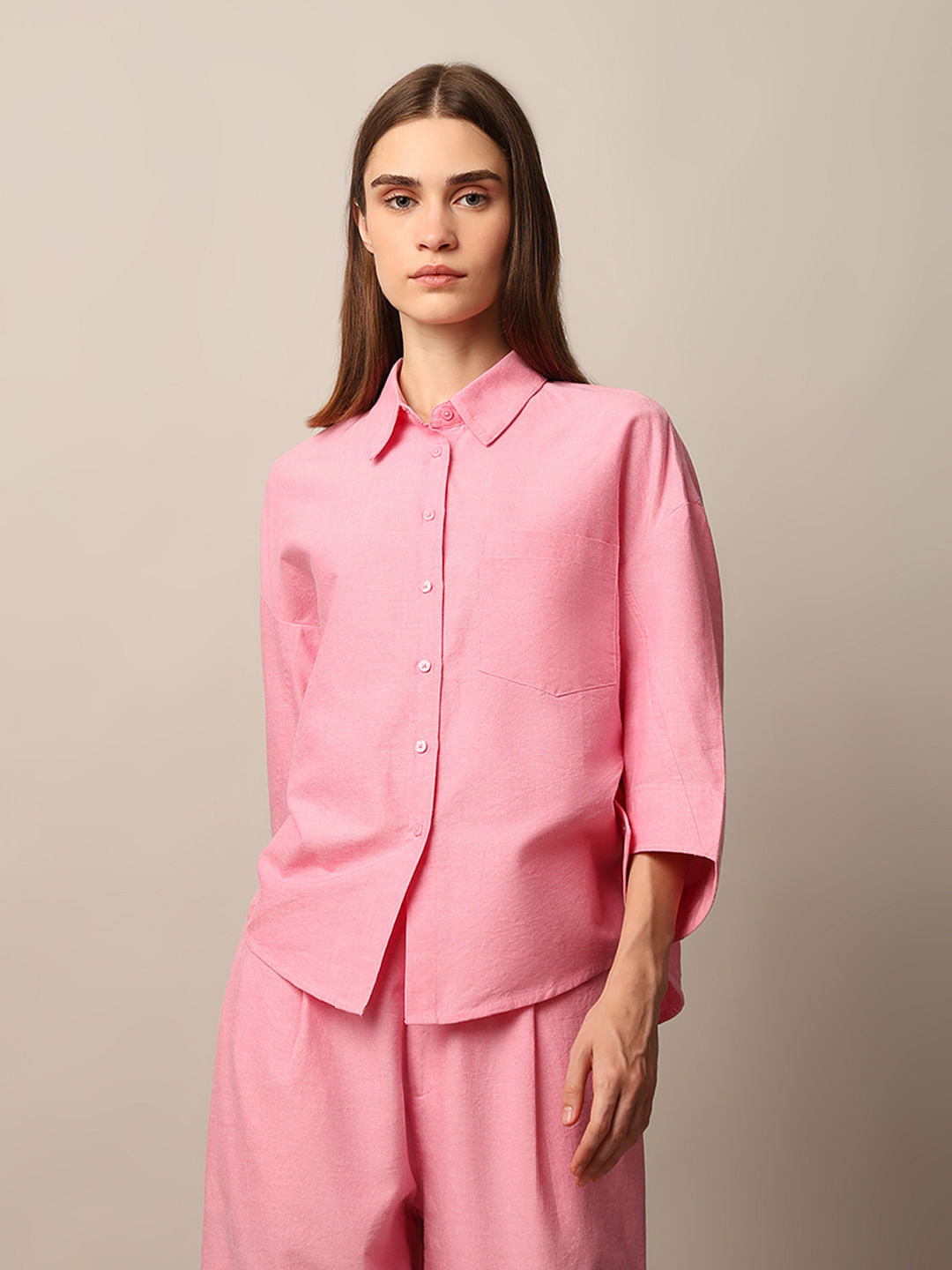 Pink Oxford Oversized Co-Ord Set Shirt