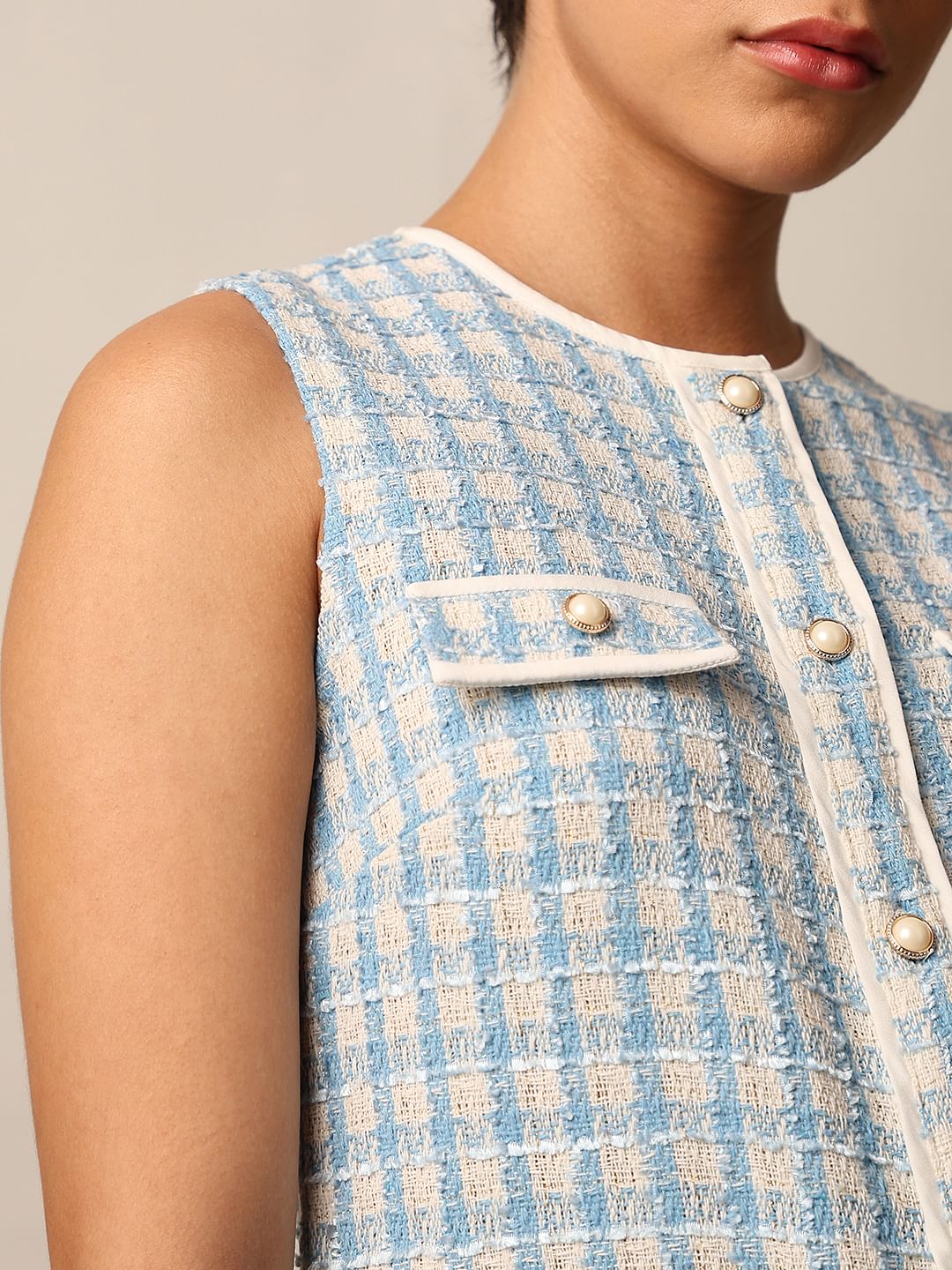 White Sleeveless Tweed Short Dress