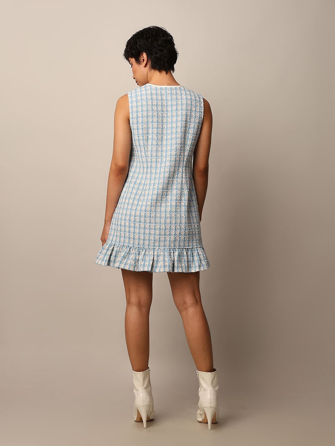 White Sleeveless Tweed Short Dress