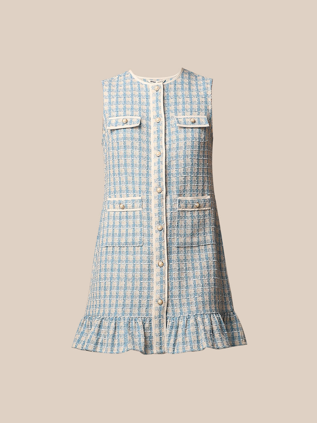 White Sleeveless Tweed Short Dress