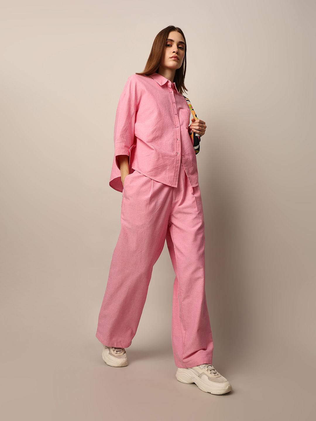 Pink Oxford Co-Ord Set Pants