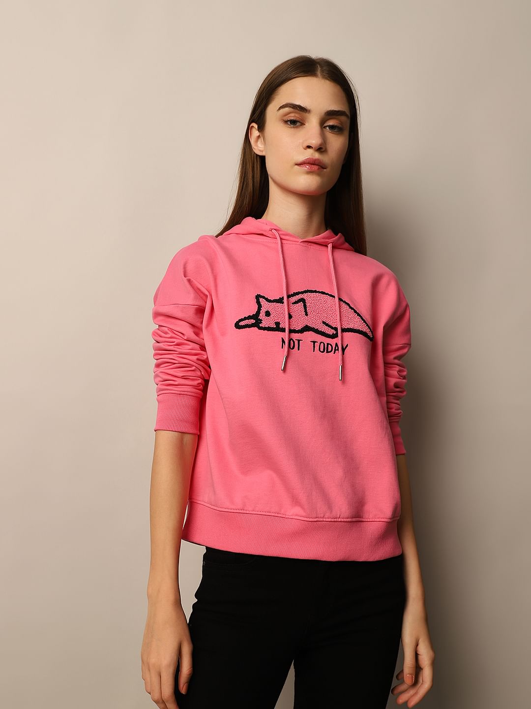 Pink Printed Hooded Sweatshirt