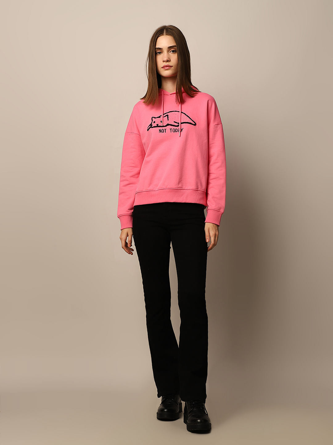 Pink Printed Hooded Sweatshirt