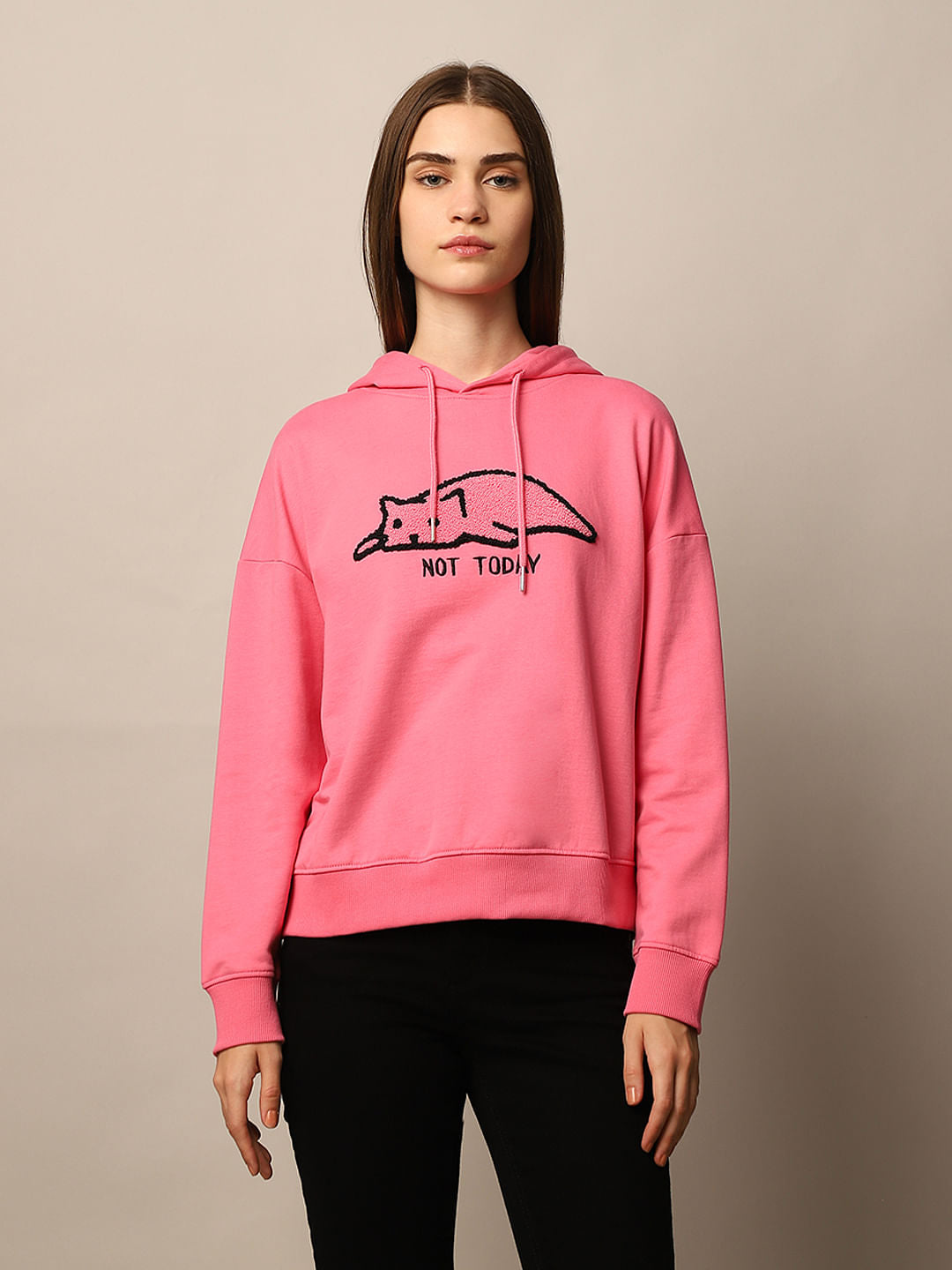 Pink Printed Hooded Sweatshirt