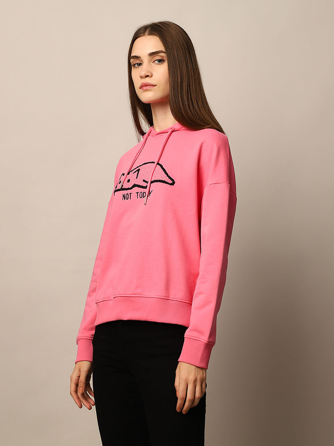 Pink Printed Hooded Sweatshirt