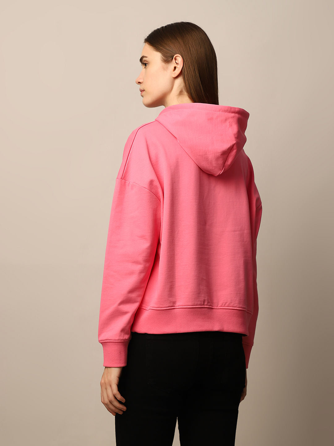 Pink Printed Hooded Sweatshirt