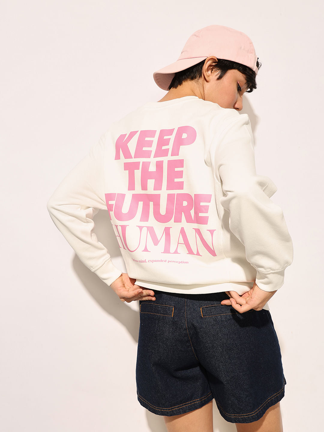 White Slogan Print Sweatshirt