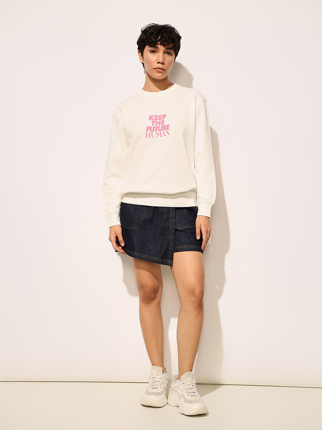White Slogan Print Sweatshirt