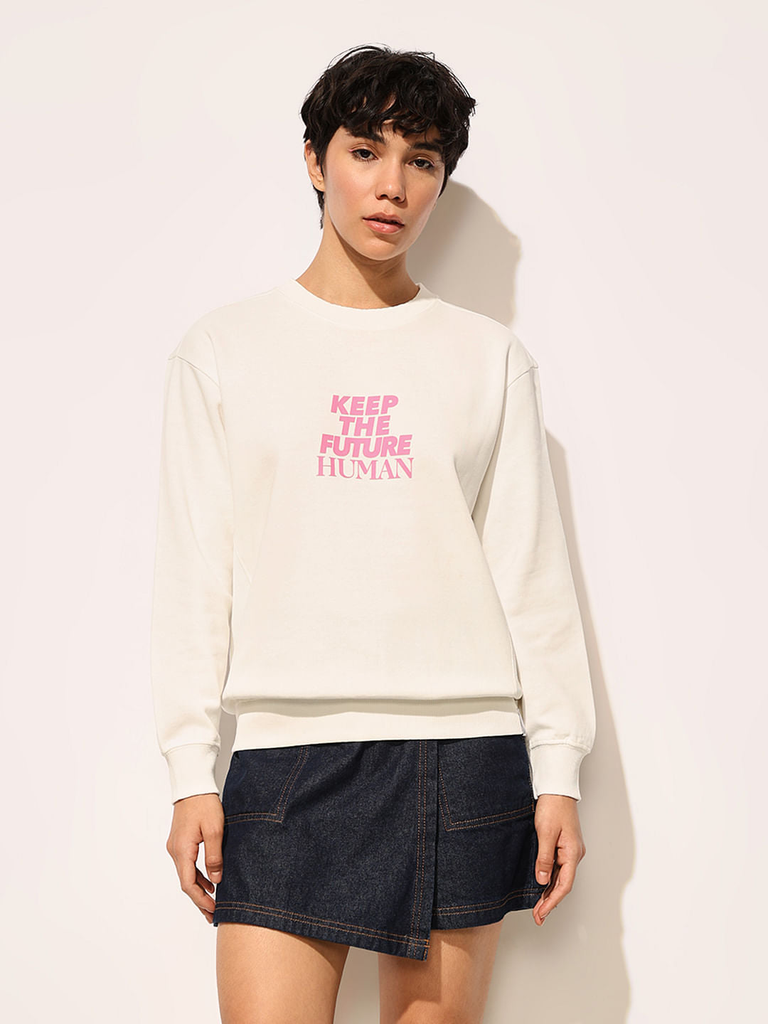 White Slogan Print Sweatshirt