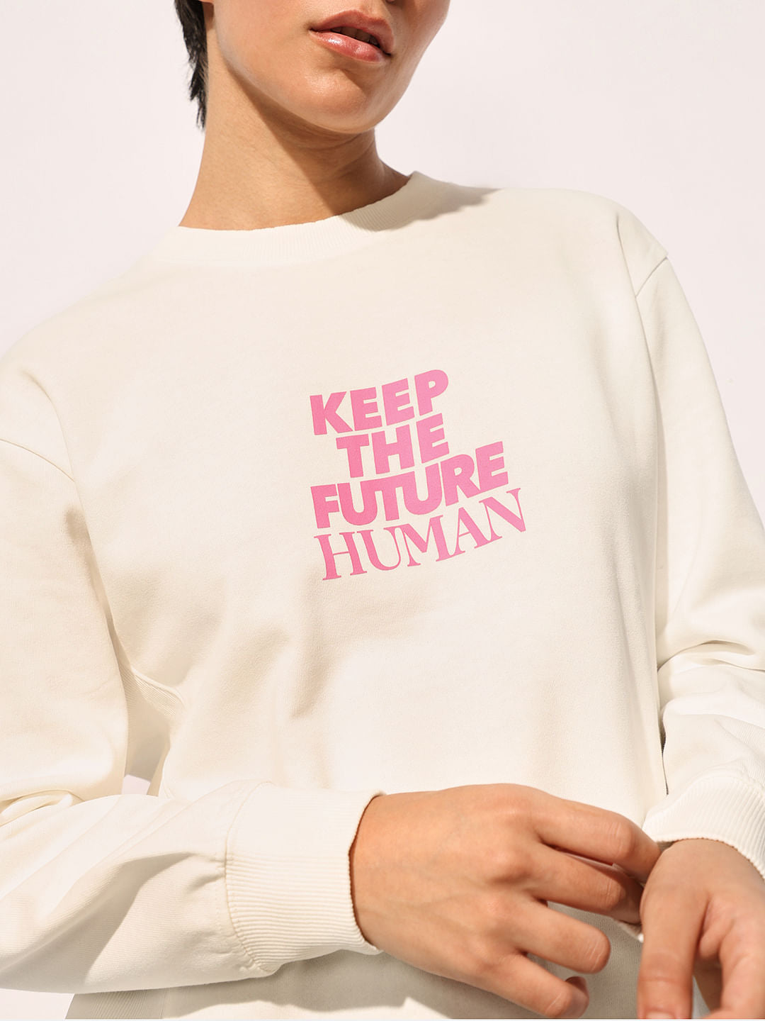 White Slogan Print Sweatshirt