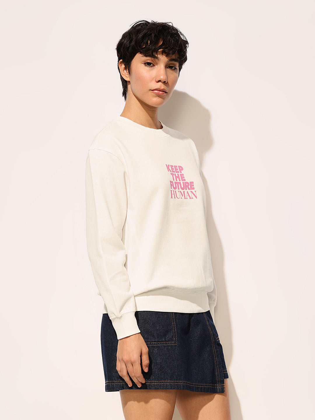 White Slogan Print Sweatshirt