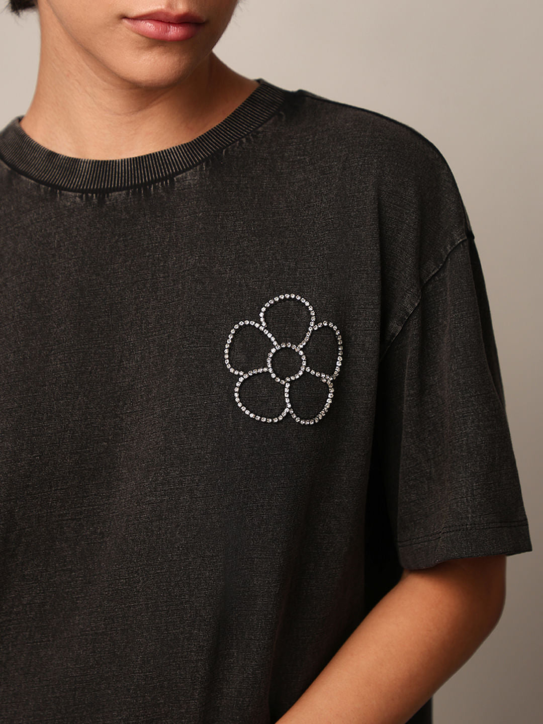 Black Rhinestone Detail T-Shirt