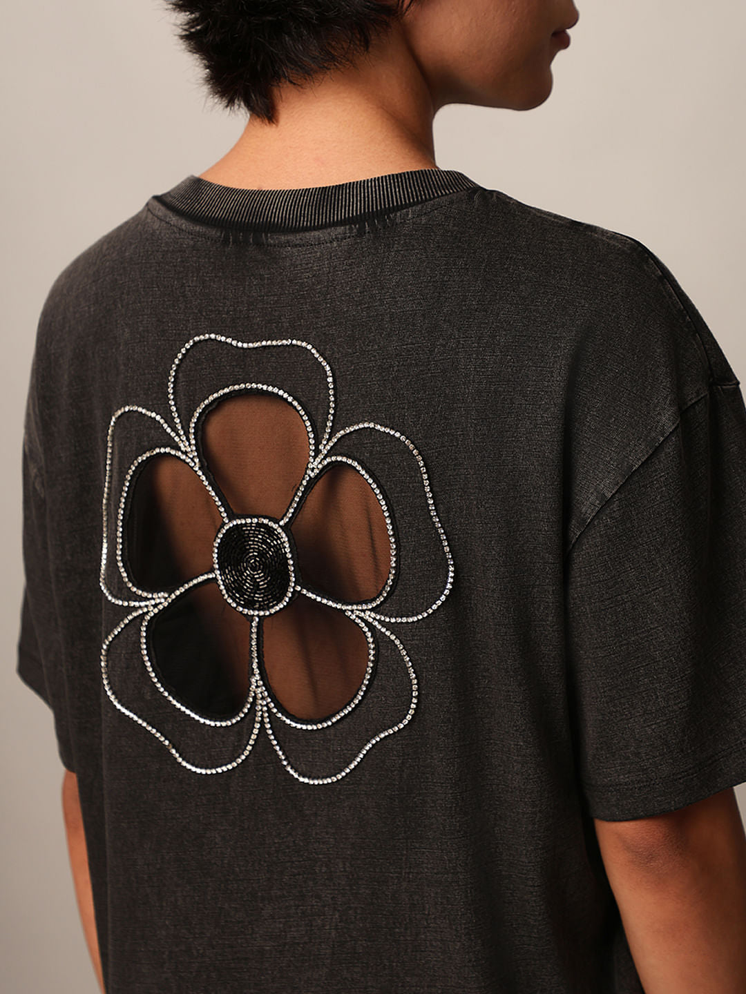 Black Rhinestone Detail T-Shirt