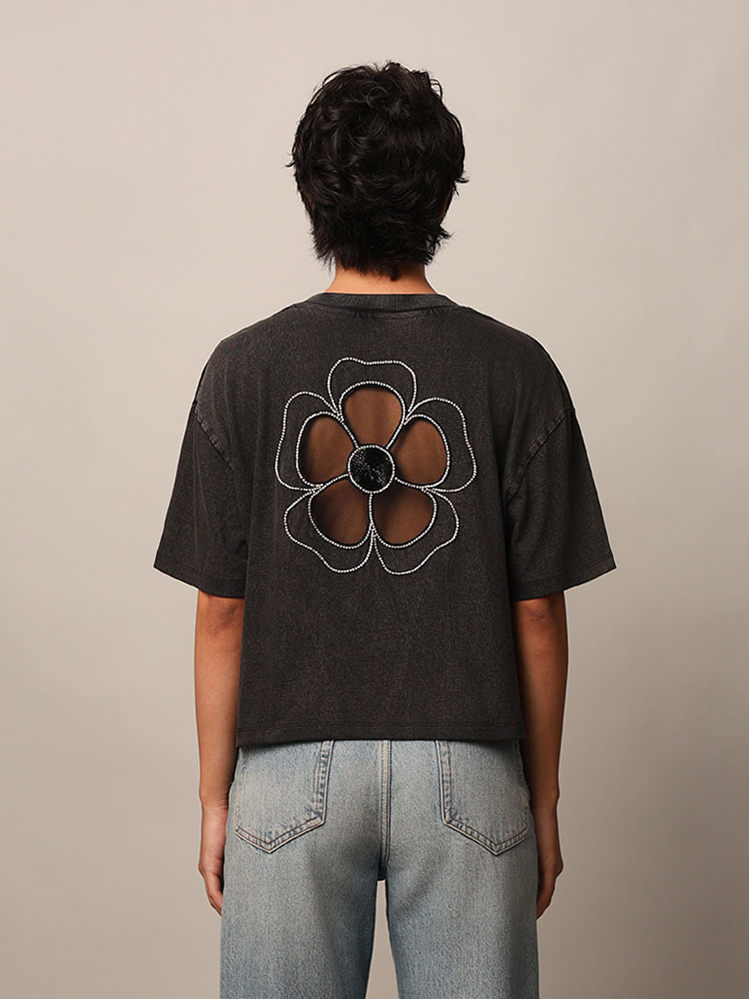 Black Rhinestone Detail T-Shirt