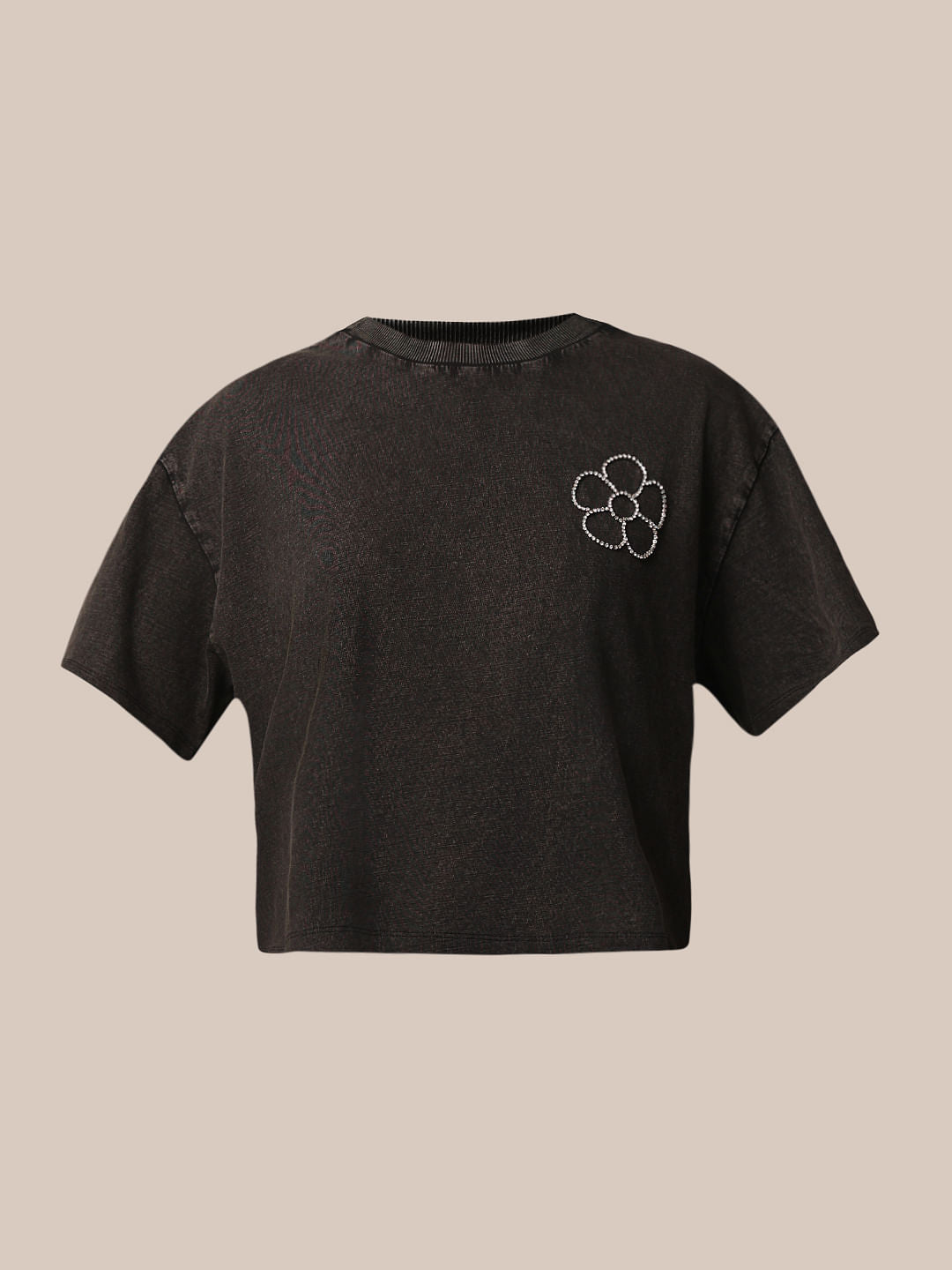 Black Rhinestone Detail T-Shirt