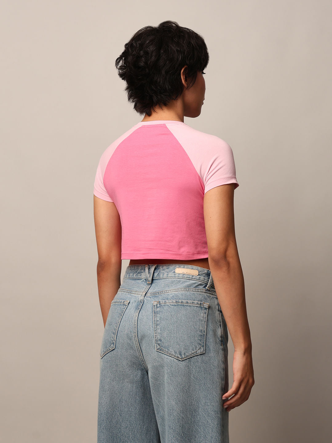 Pink Printed Cropped T-Shirt