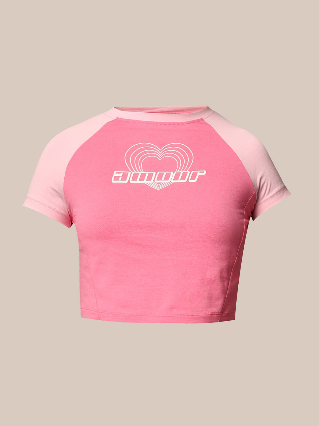 Pink Printed Cropped T-Shirt