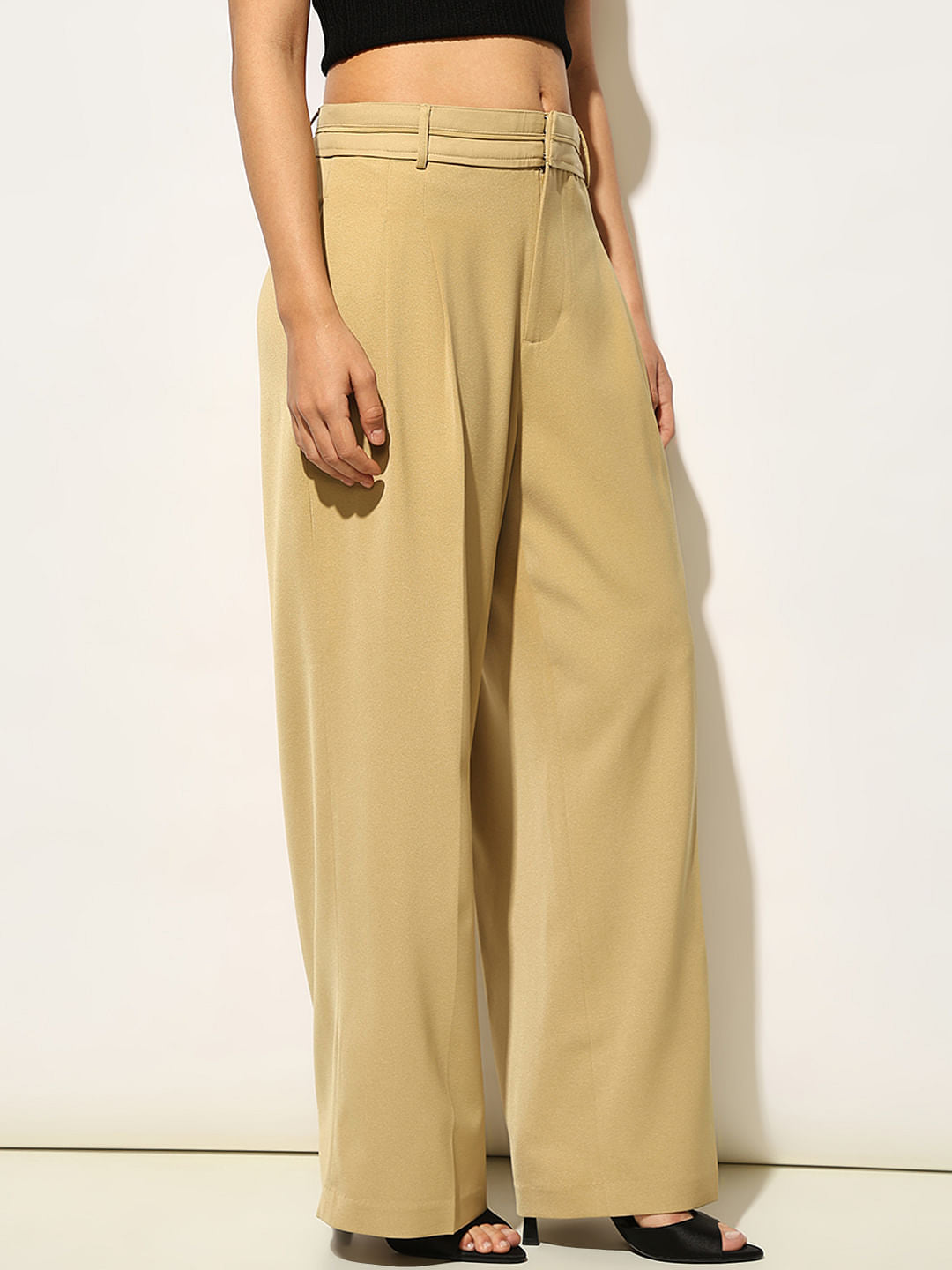 Khaki Tailored Wide Leg Pants