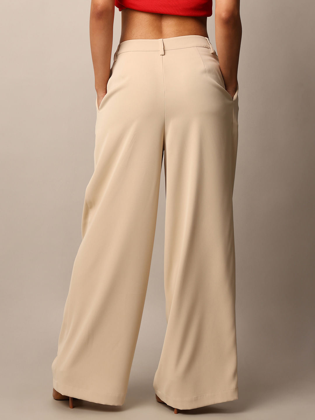 Beige Tailored Wide Leg Pants