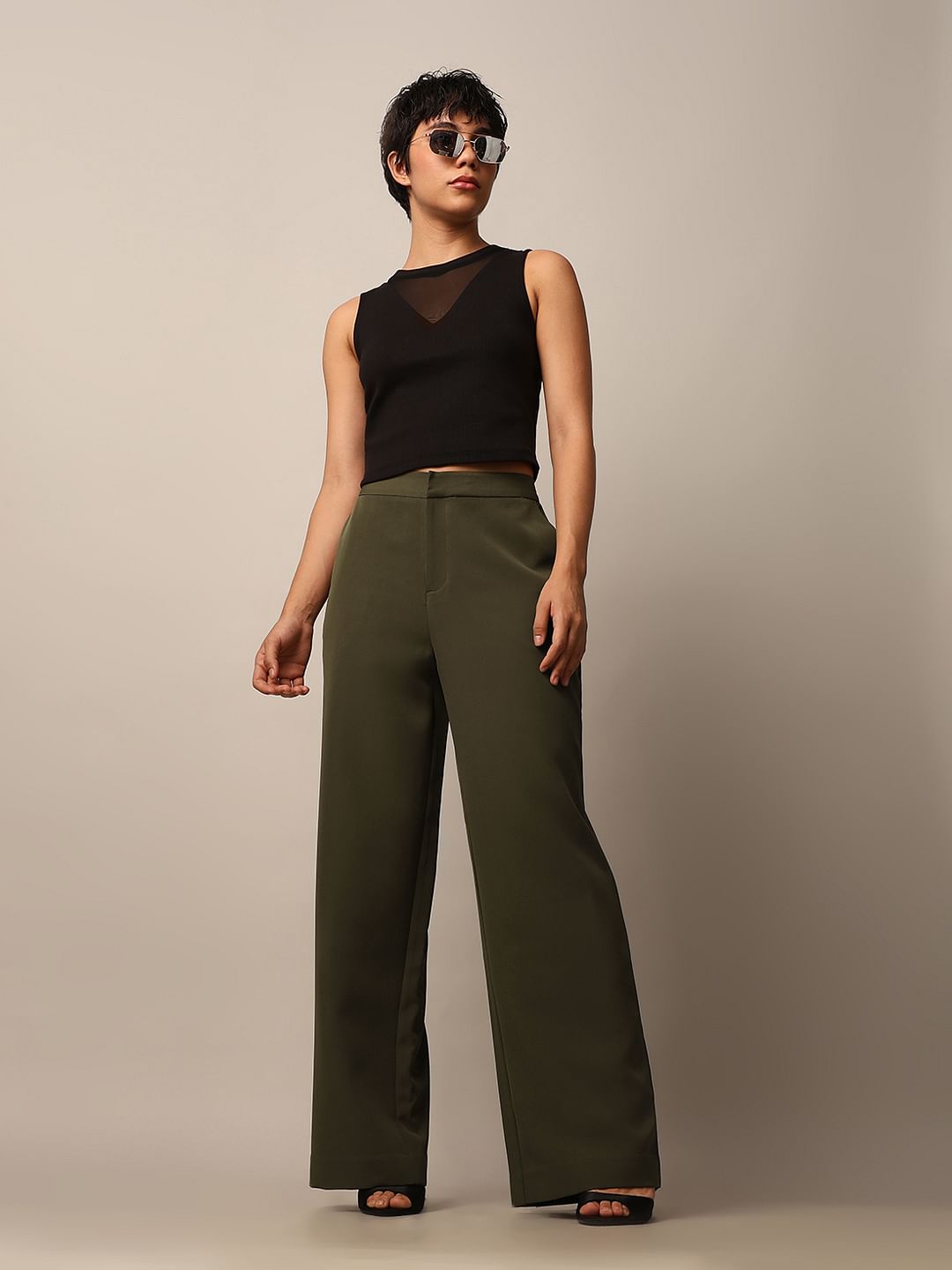 Olive High Rise Tailored Pants