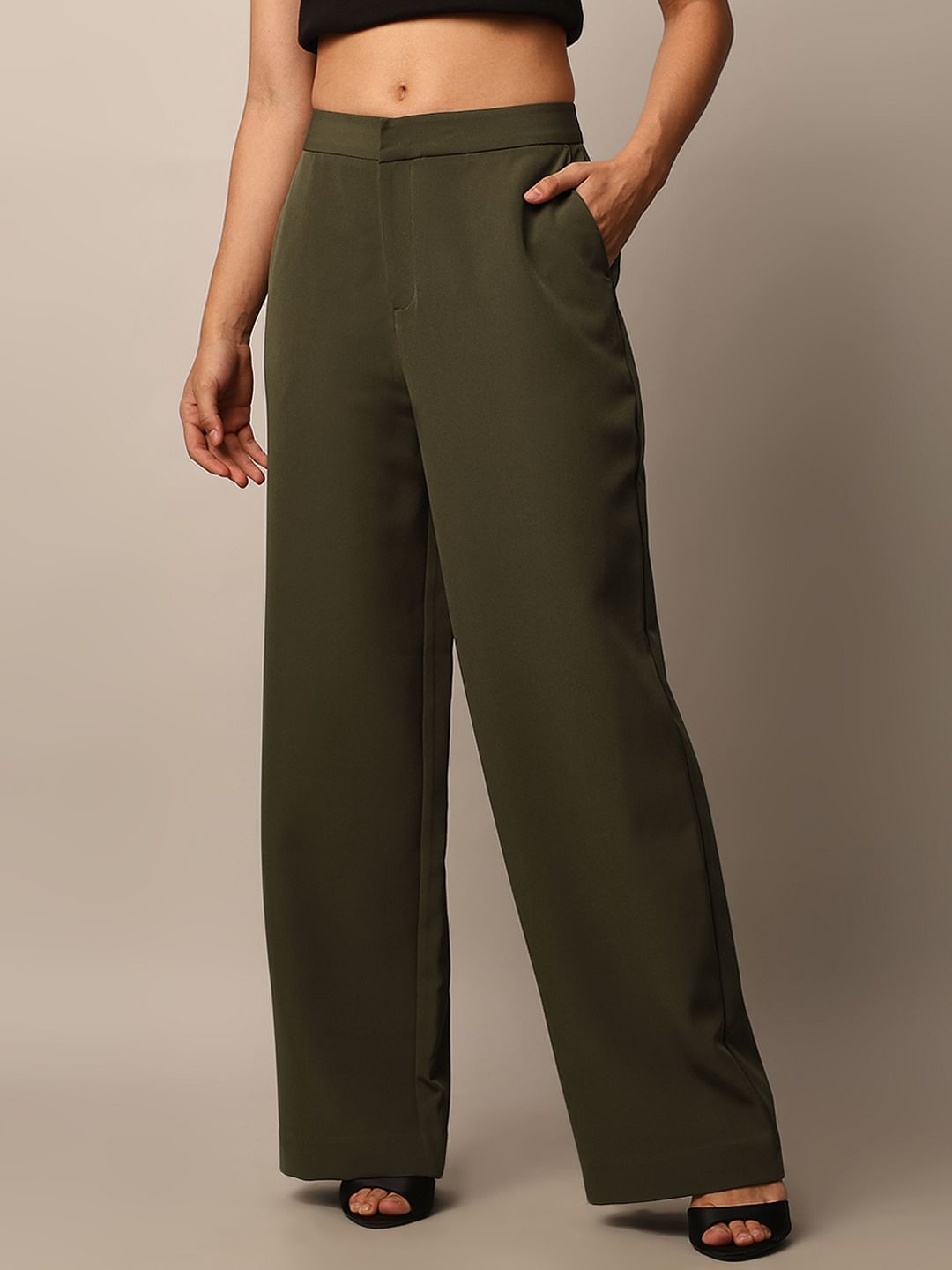 Olive High Rise Tailored Pants