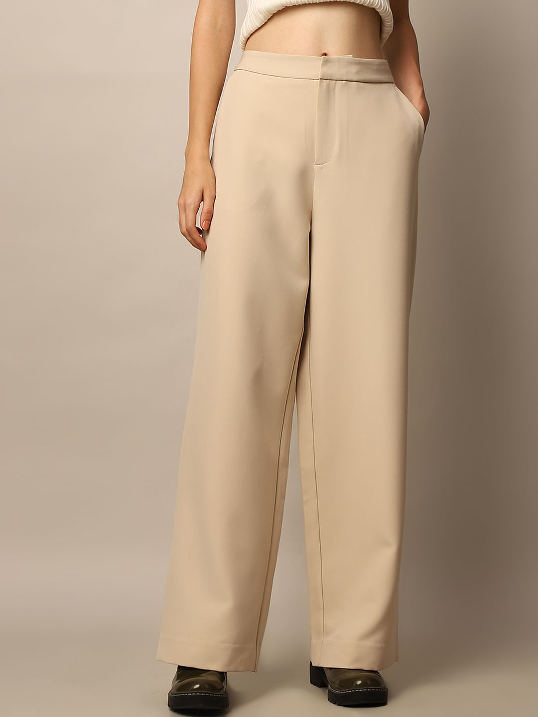 Cream Straight Tailored Pant
