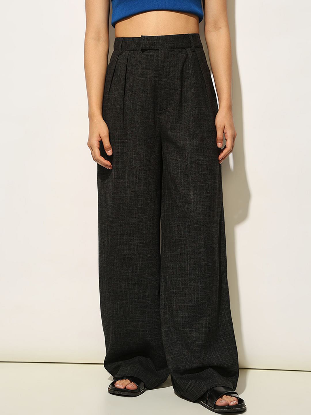 Black High Rise Tailored Pants