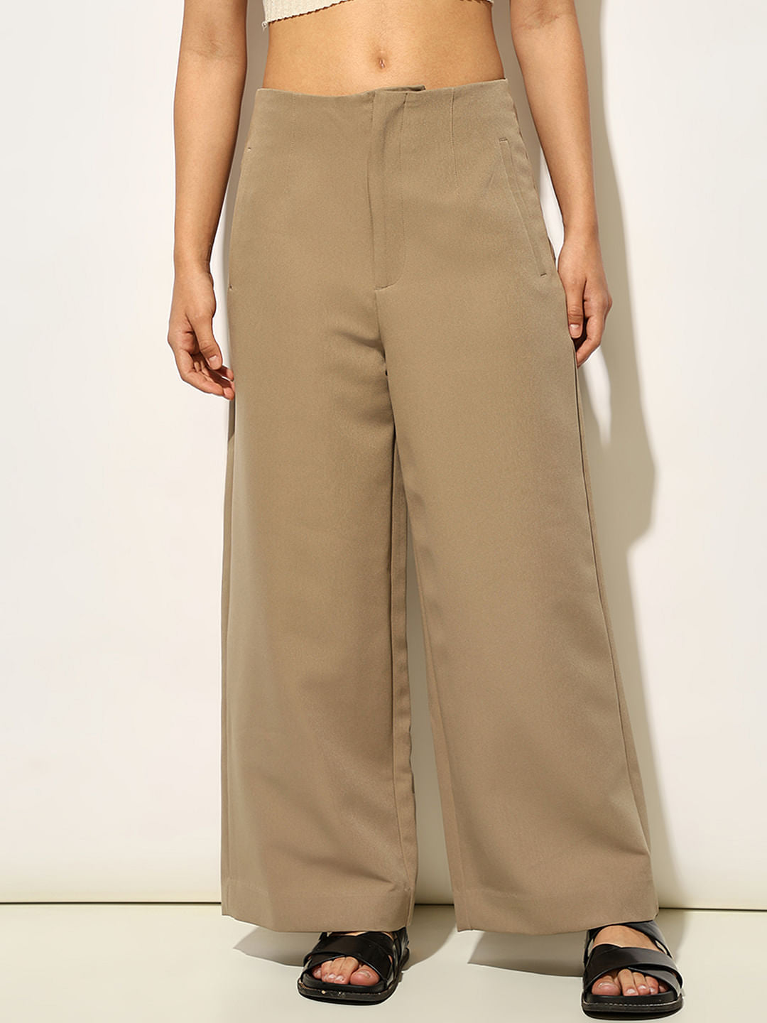 Beige Mid Rise Loose Fit Culottes