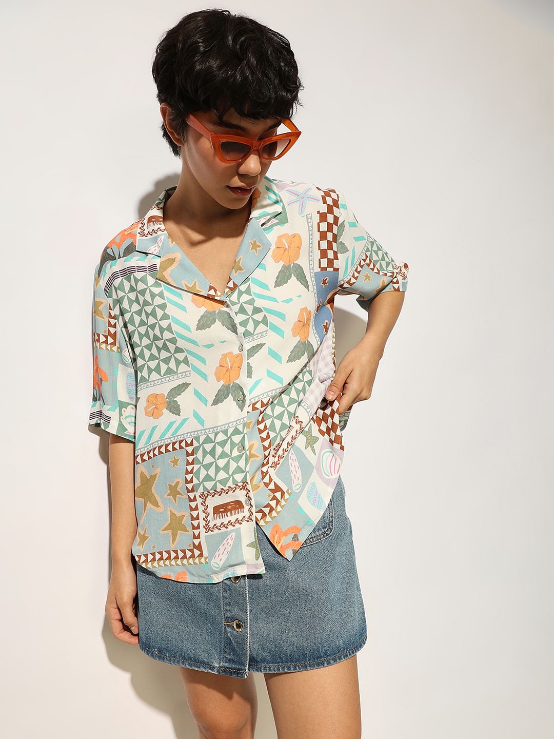 Multi-Colour Printed Viscose Shirt