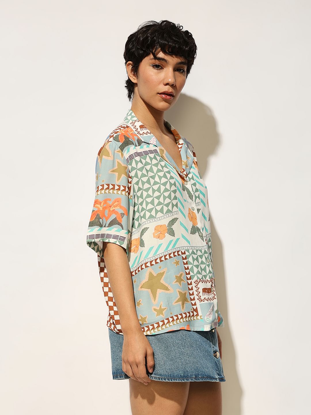 Multi-Colour Printed Viscose Shirt