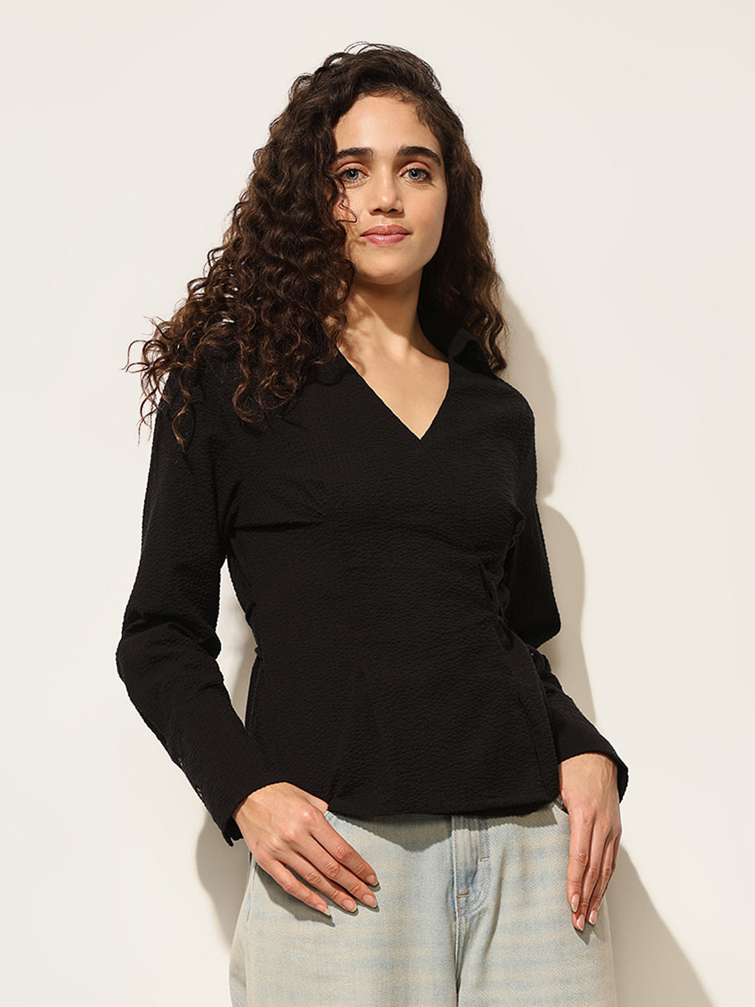 Black Waist Tie-Up Shirt