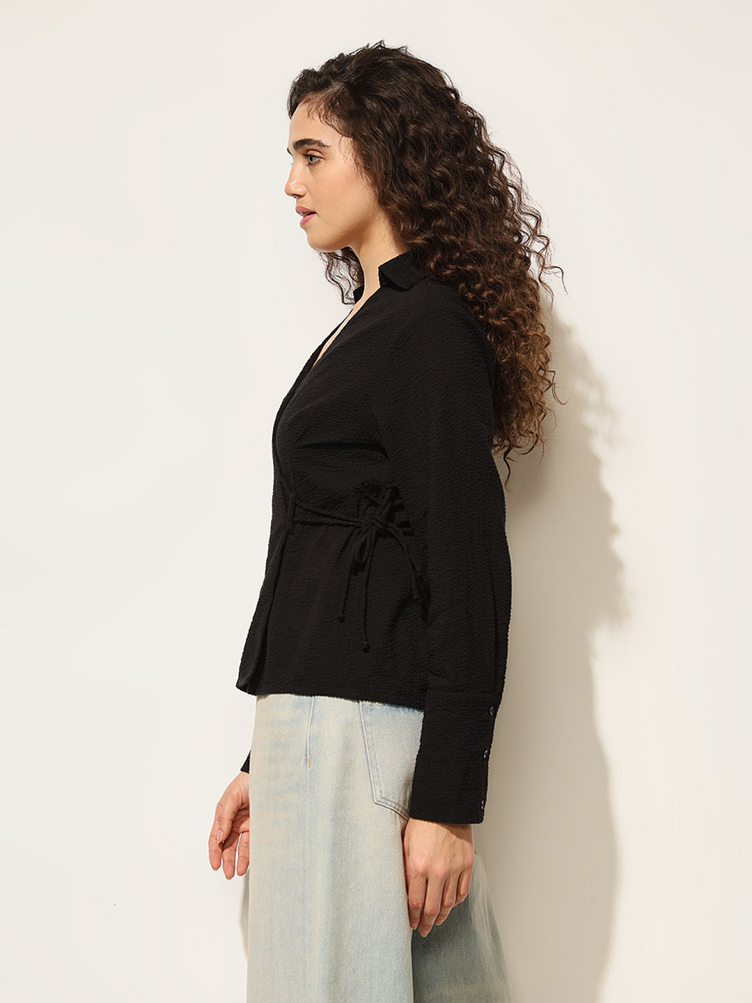 Black Waist Tie-Up Shirt