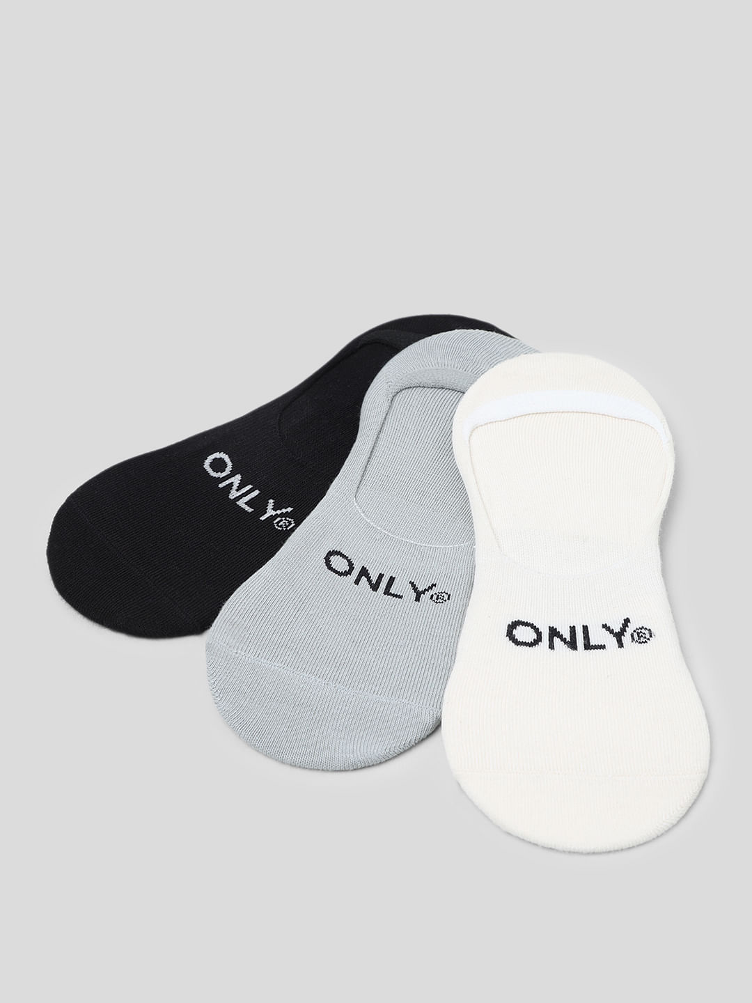 Pack Of 3 No Show Socks - Black, White, Grey