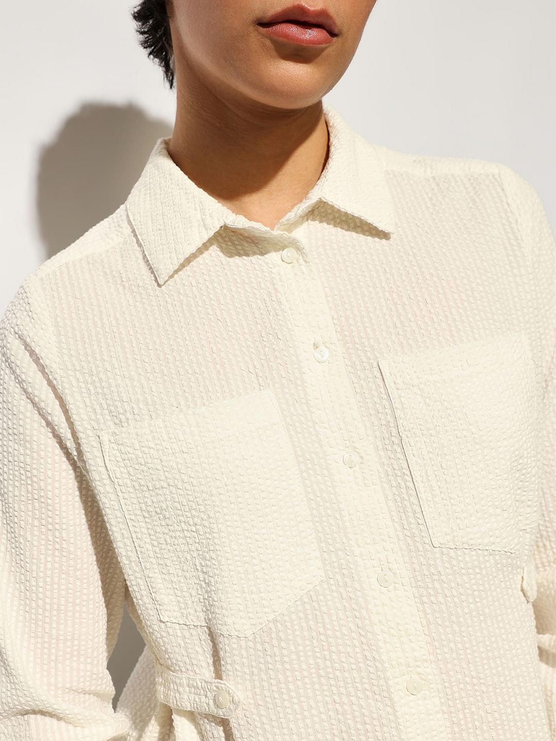 White Seersucker Cotton Shirt