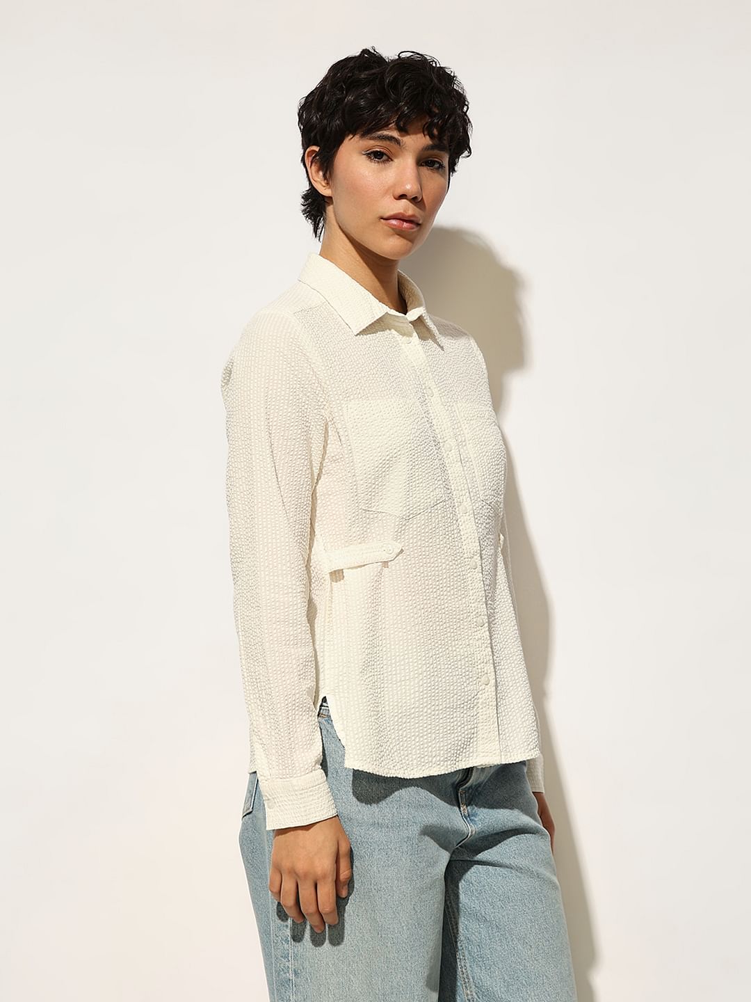 White Seersucker Cotton Shirt