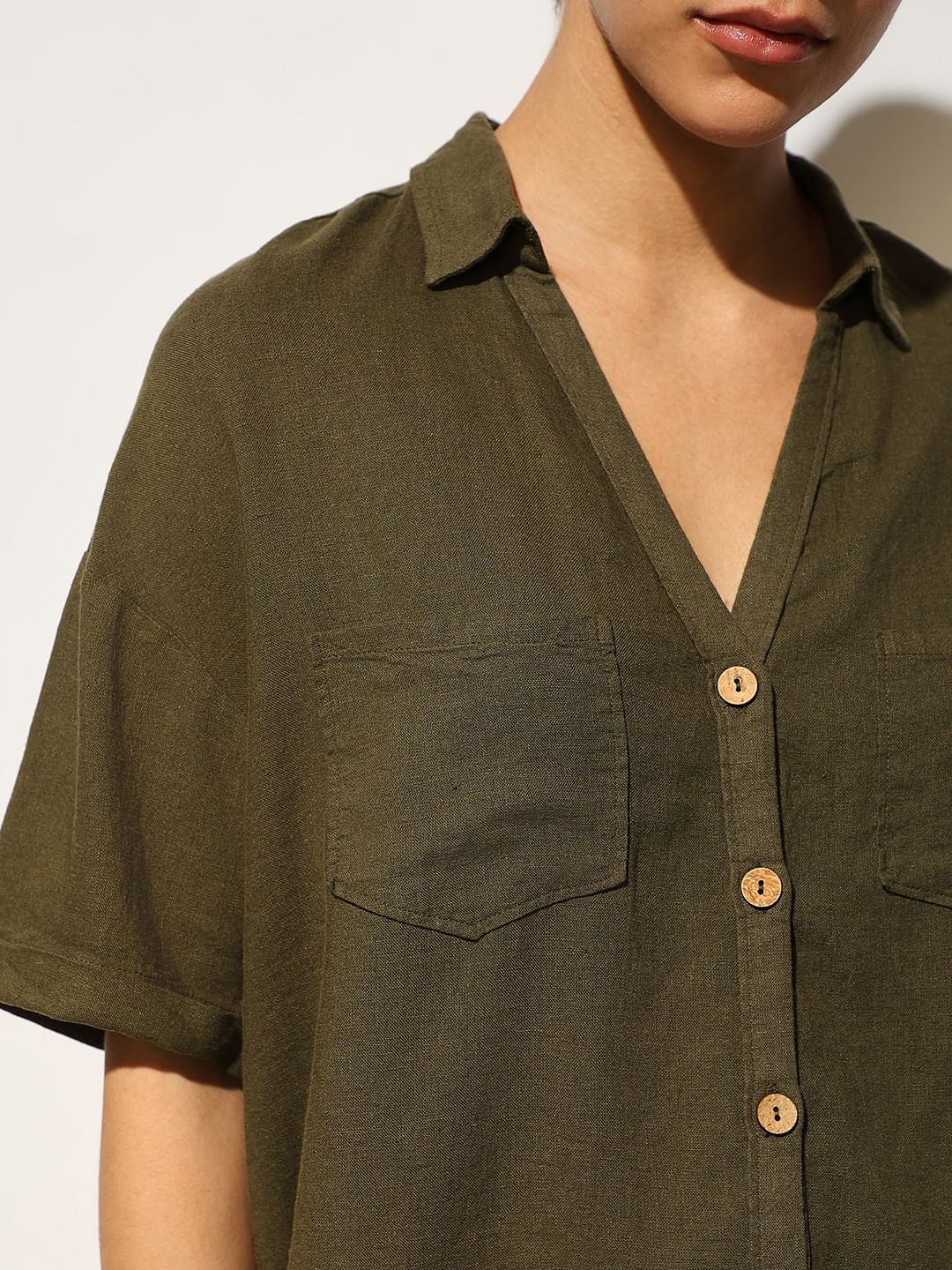 Olive Linen Oversized Shirt