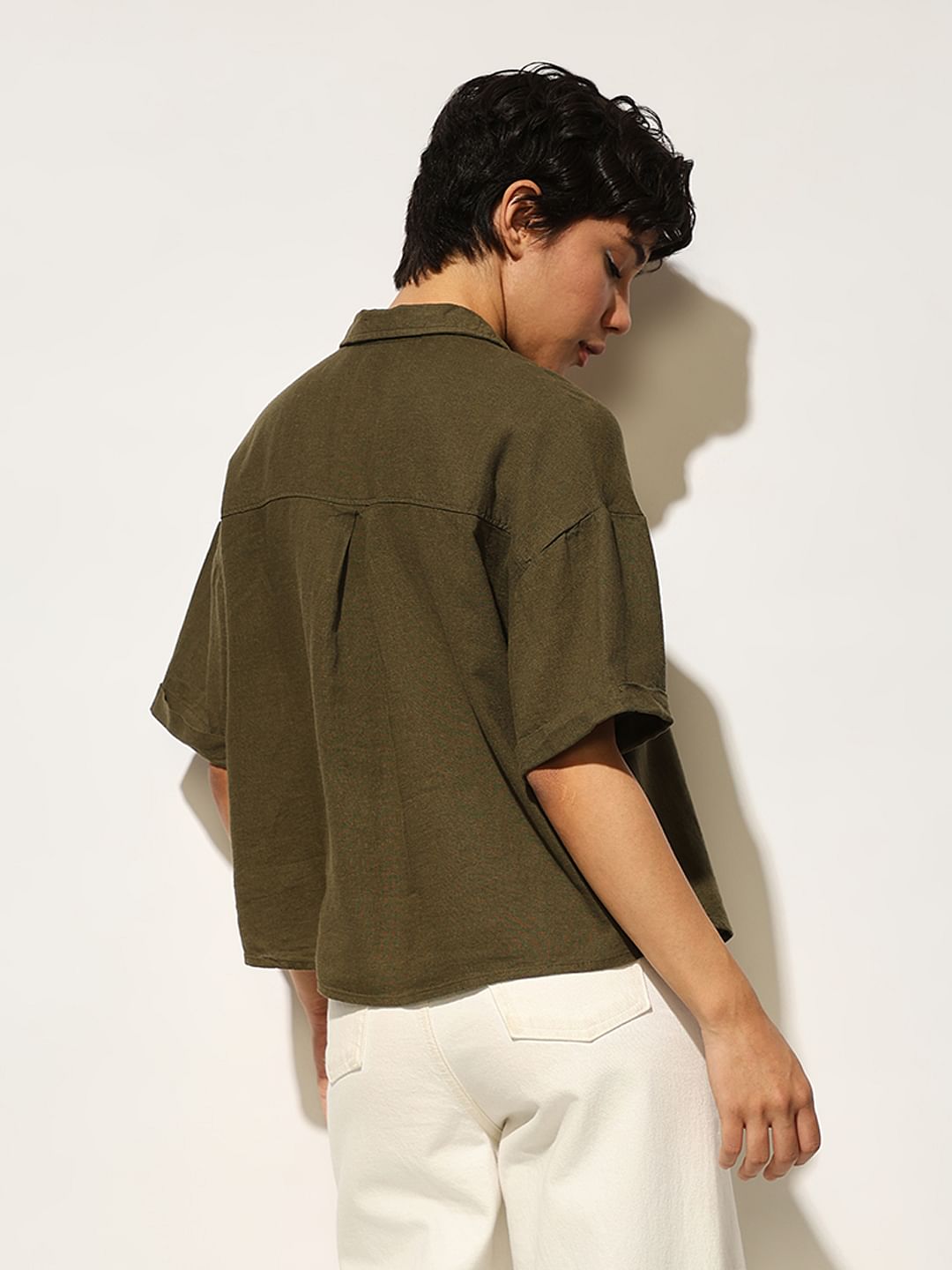 Olive Linen Oversized Shirt