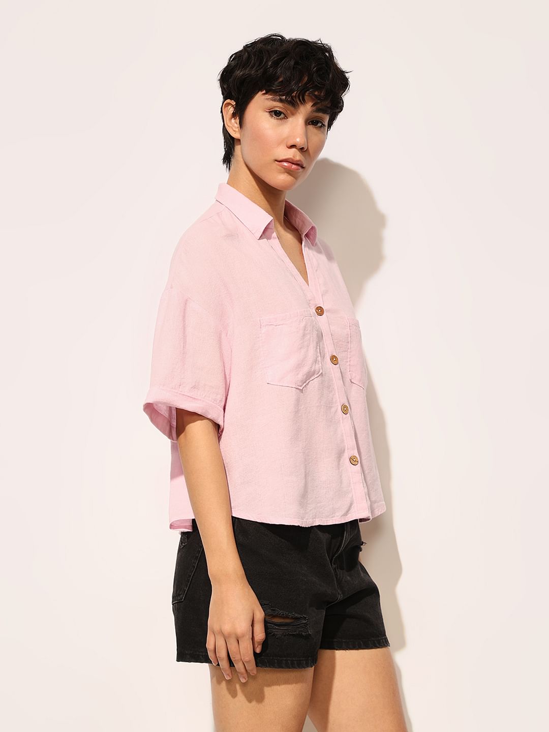Pink Linen Oversized Shirt
