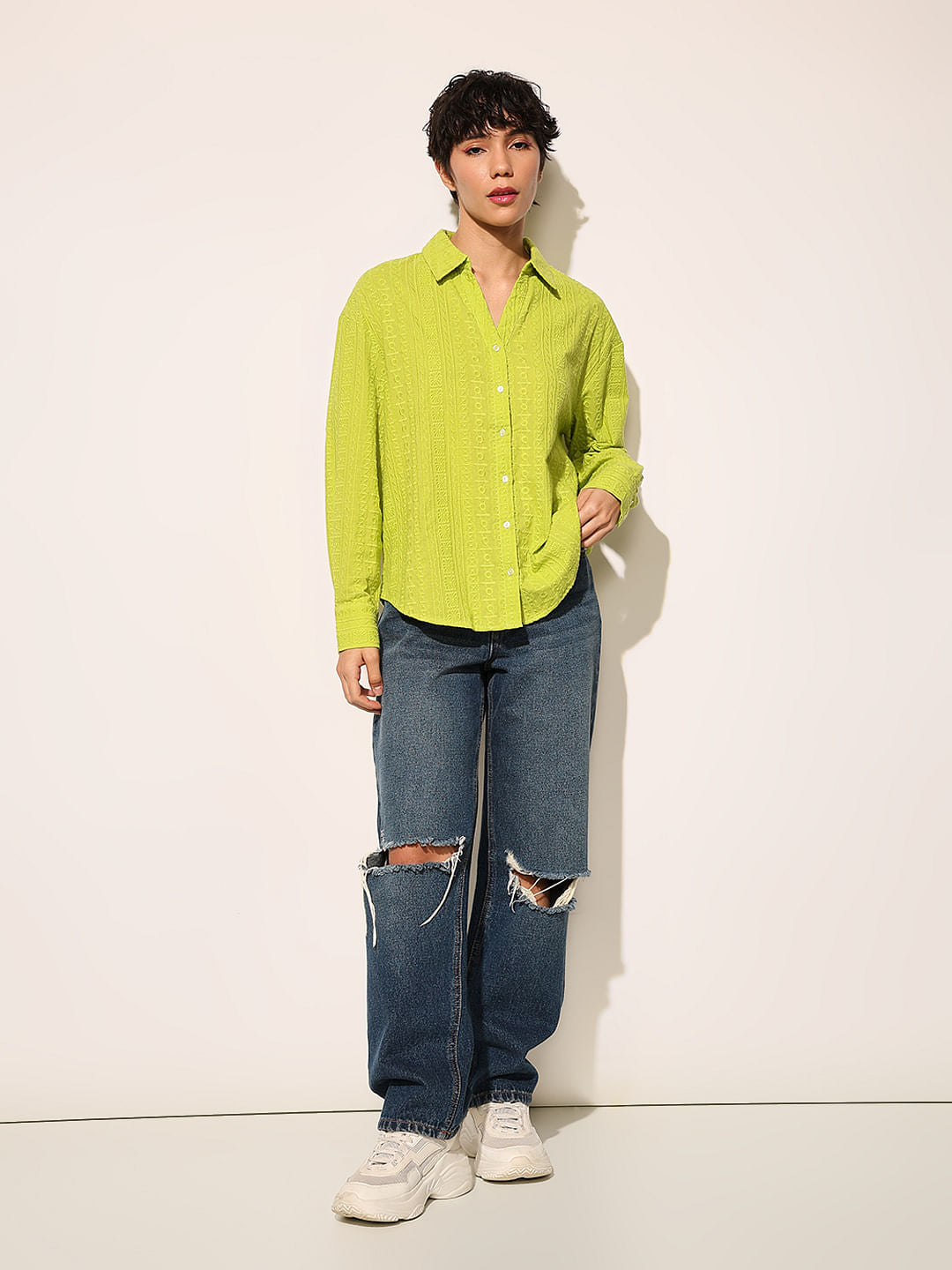 Green Embroidered Cotton Shirt