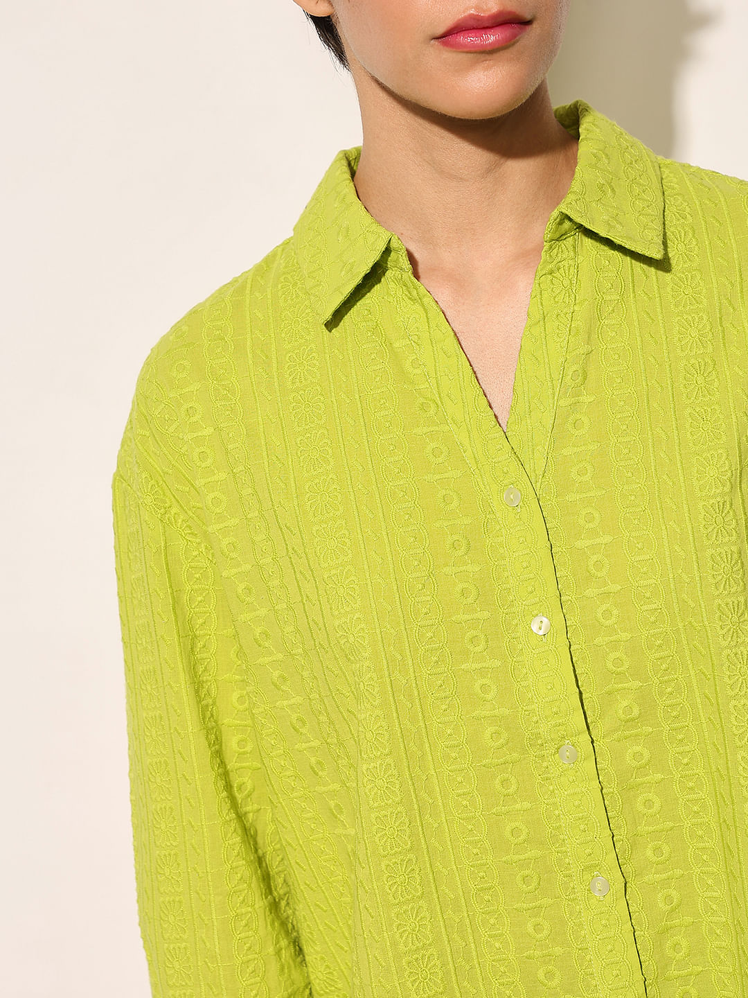 Green Embroidered Cotton Shirt