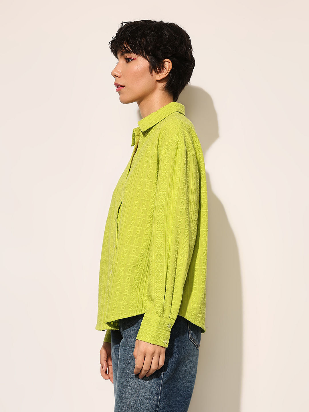 Green Embroidered Cotton Shirt