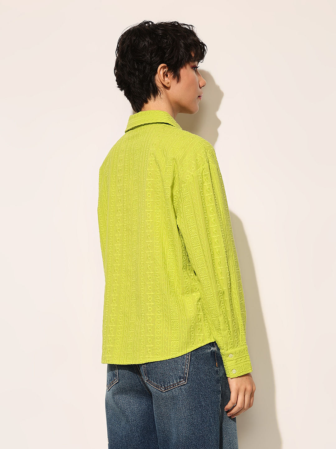 Green Embroidered Cotton Shirt