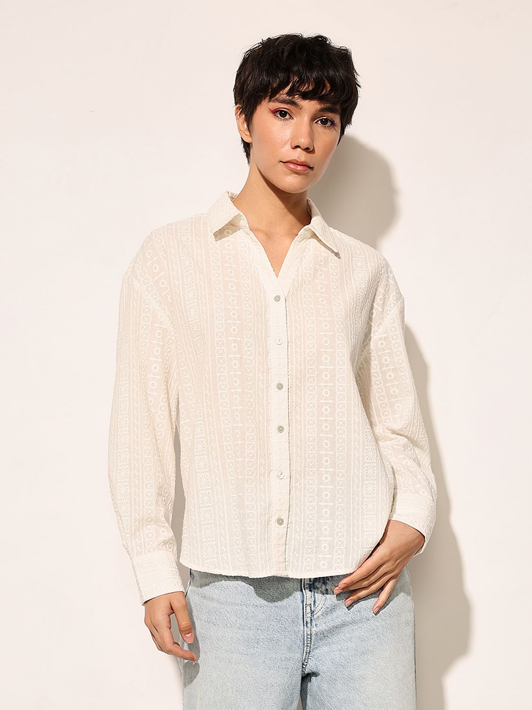 White Embroidered Cotton Shirt