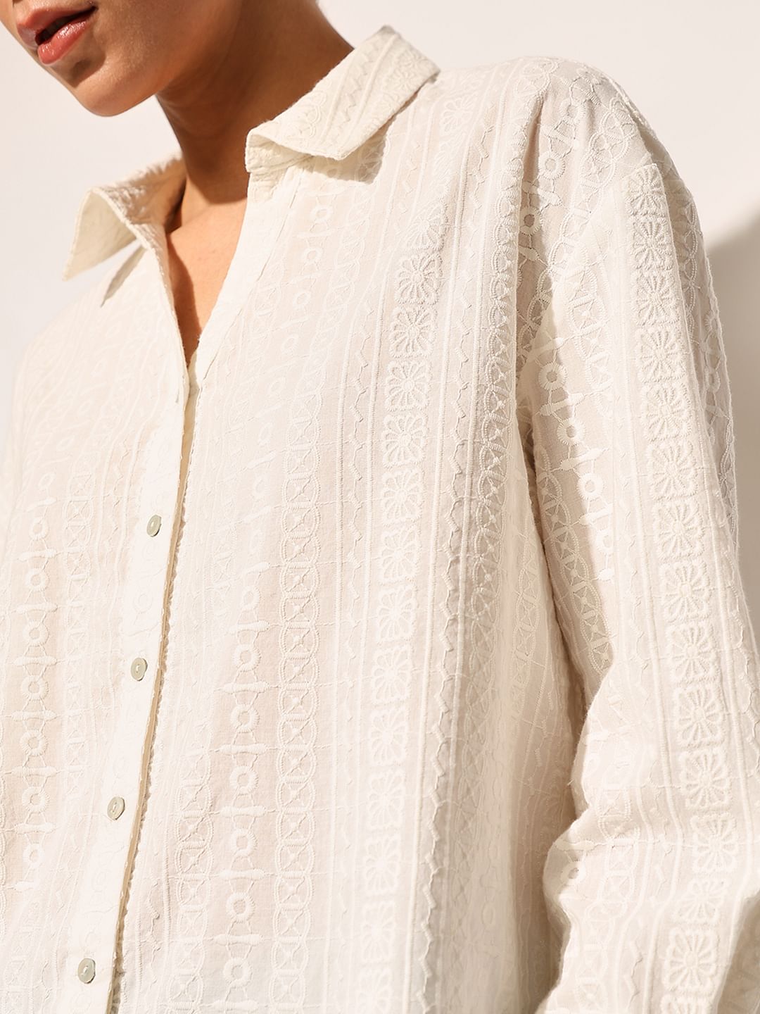 White Embroidered Cotton Shirt